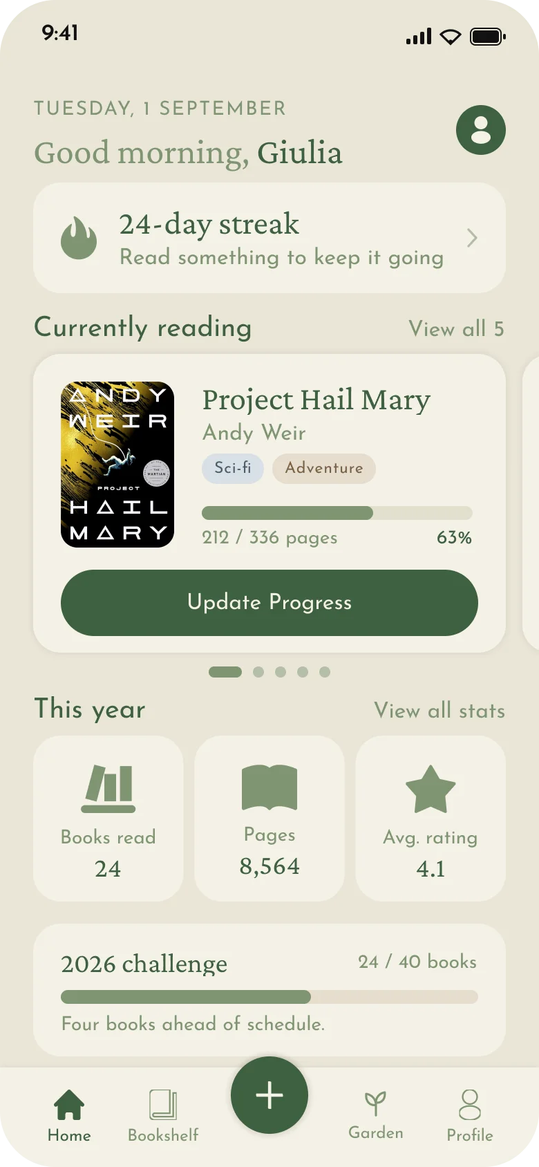 Home screen of Booklings